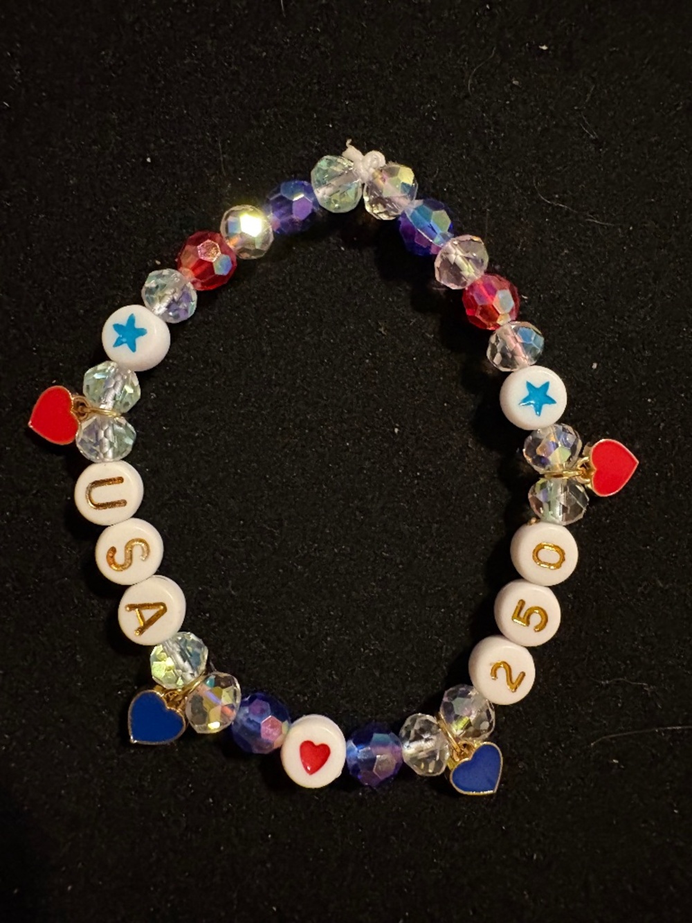 Parky’s Place USA 250 Patriotic Stretch Bracelet Hearts Handmade